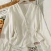 Autumnwinter French bubble sleeve blouse long sleeve western style waist