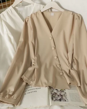 b379d7b1d3691ea320ffc707e95a697a.webp Autumnwinter French bubble sleeve blouse long sleeve western style waist