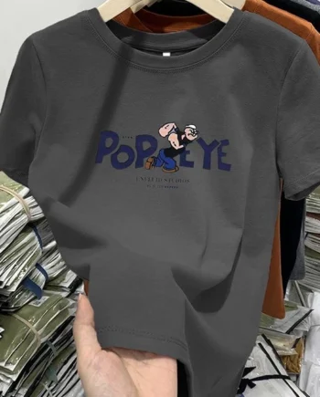 Womens Casual Full Shoulder Cotton Tshirt Short Sleeve Popeye Print