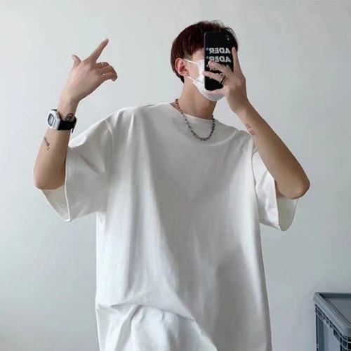 Men Oversize Tshirt Round Neck Couple Summer Korean Half Sleeve Man Top Short Sleeve Plain Shirt