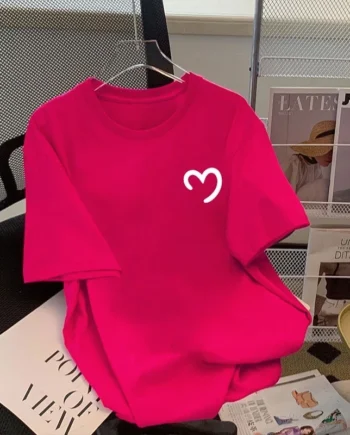 Summer Women T shirt New Loose Round Neck Korean Love Print