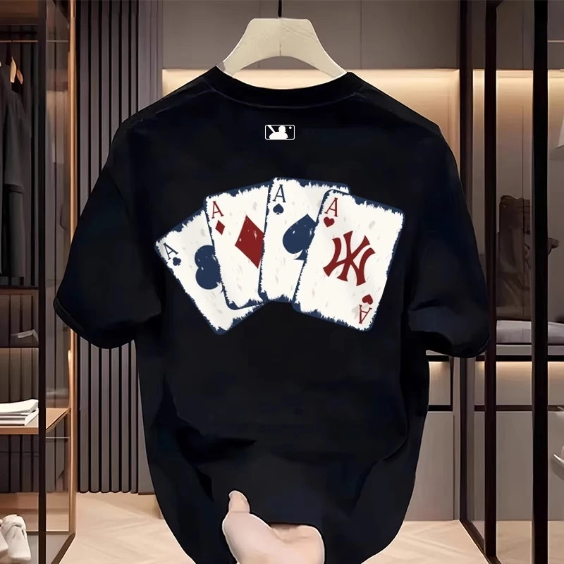 T-shirt Clothing Short Collar Cotton Fabric Trendy Men Women Cotton Fabric Poker Pattern