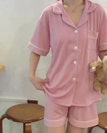 sg-11110105-7rdvg-lzbltta883in60.webp Cute ins style plain simple sleepwear women home wear short sleeved shorts twopiece set pajamas nightwear