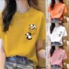 TWomen Short Sleeve Top Summer New pocket panda Cartoon Printed Tshirt korean fashion women tops Loose round neck t shirt women