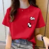 TWomen Short Sleeve Top Summer New pocket panda Cartoon Printed Tshirt korean fashion women tops Loose round neck t shirt women