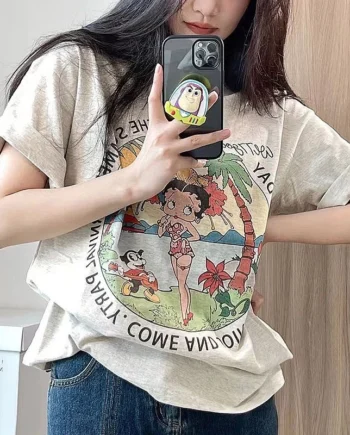 Summer womens plussize printed Tshirt cotton short sleeve loose