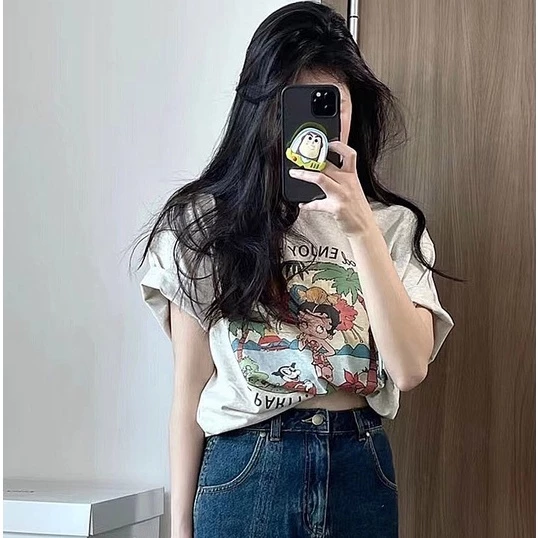 Summer womens plussize printed Tshirt cotton short sleeve loose