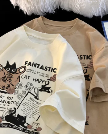 Summer Round Necked Men Women Enjoy Life Leisure Short Sleeve Tshirts Japanese Travel Street Style Young Students Fashionable Oversize Shirts Tops