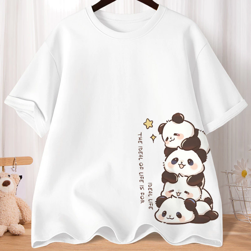 sg-11134201-7rdvv-lyzzdfj8kj3r94.webp Summer Cartoon Cute National Treasure Panda Sweet Printed Short Sleeve Tshirt Womens Loose Leisure Youth Student Half Sleeve Soft Bottom Oversized Shirt Top