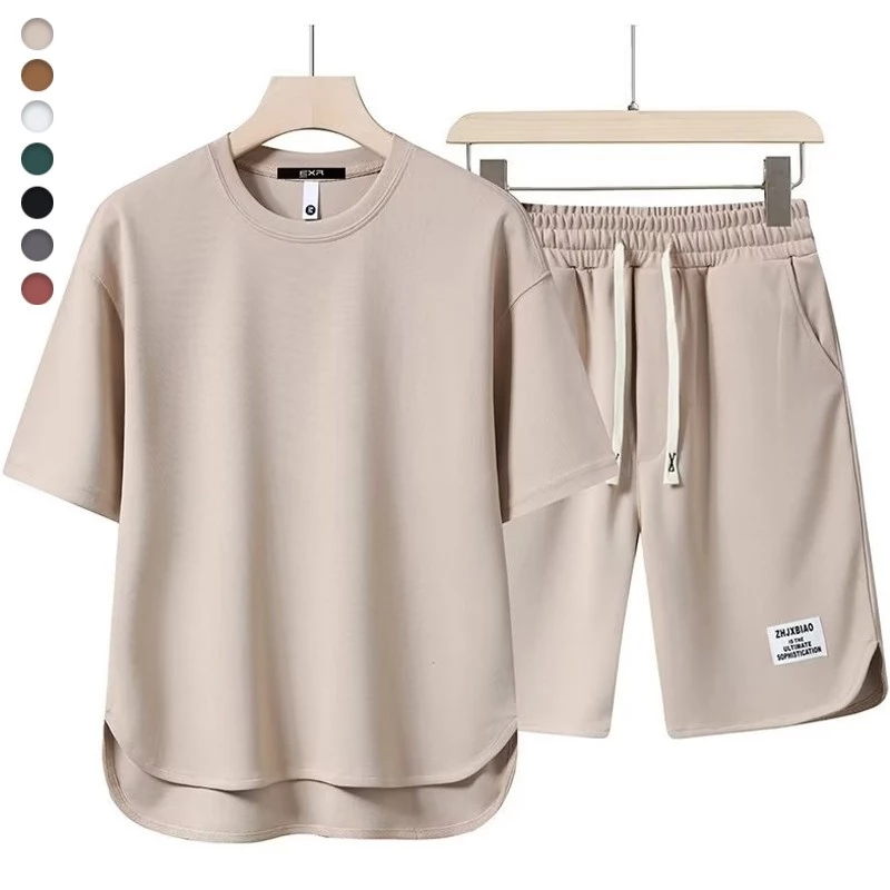 sg-11134201-7rdxa-m0cxv8bj12m2b4.webp Summer New Waffle Plain Tshirt and Shorts Quick Dry Loose Comfort Sports Home Suit