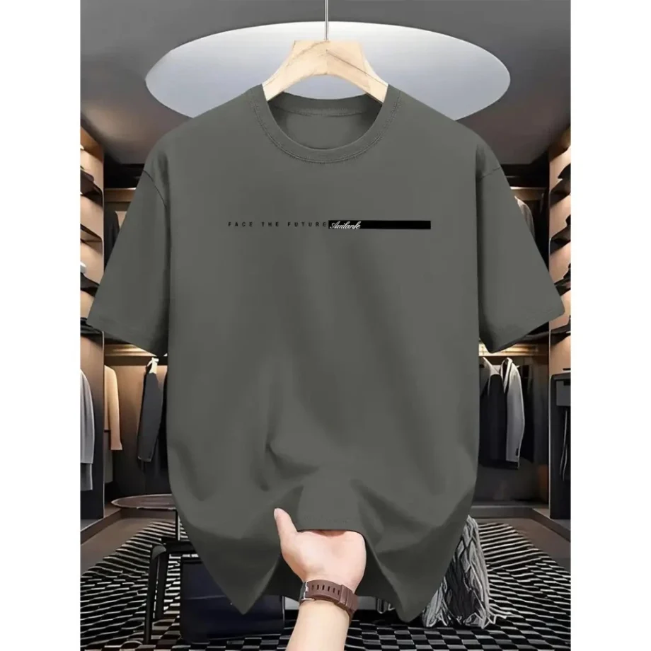 Ain Fashion Unisex Casual Crew Neck TShirt with Facing the Future DTF Print Cotton Fabric Tee
