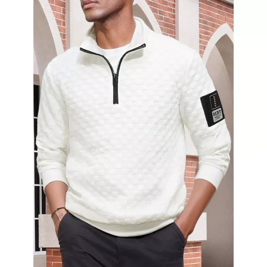 Tactical Fleece Jacket Men Warm Stand Up Collar Pullover Checkered Zipper Sweatshirt Jacket