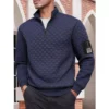 Tactical Fleece Jacket Men Warm Stand Up Collar Pullover Checkered Zipper Sweatshirt Jacket