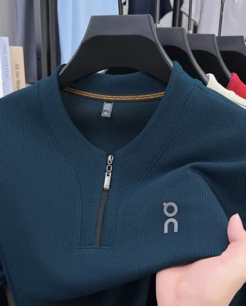 New Product Autumn Half Zipper Round Neck Sweatshirt Mens Loose Breathable Fashion Printed Thin Shirt Bottoming Shirt Hot Sale