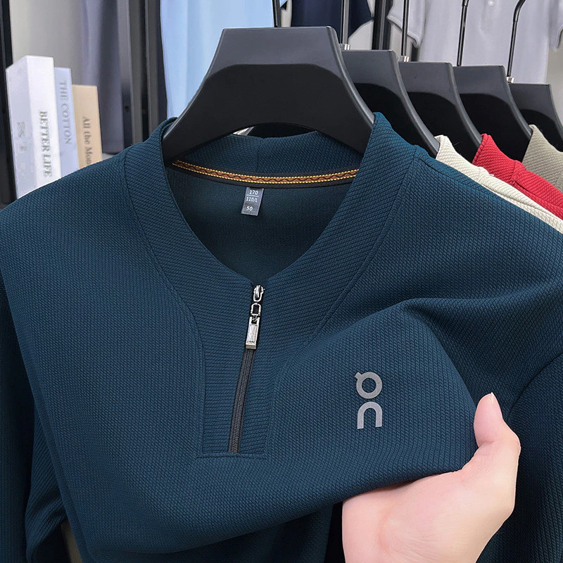 New Product Autumn Half Zipper Round Neck Sweatshirt Mens Loose Breathable Fashion Printed Thin Shirt Bottoming Shirt Hot Sale