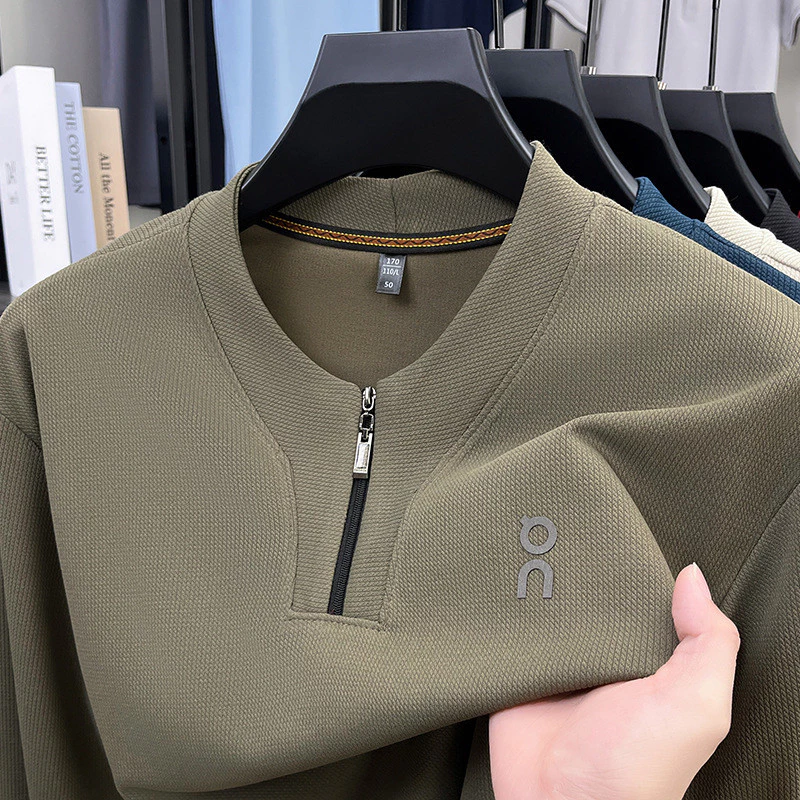 New Product Autumn Half Zipper Round Neck Sweatshirt Mens Loose Breathable Fashion Printed Thin Shirt Bottoming Shirt Hot Sale