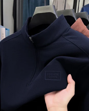 sg-11134201-81zvo-miiehnnloef42e.webp Double Sided Fleece German Fleece StandUp Collar Zipper Sweatshirt LongSleeved Mens Autumn Winter Fashion Warm Sports Base