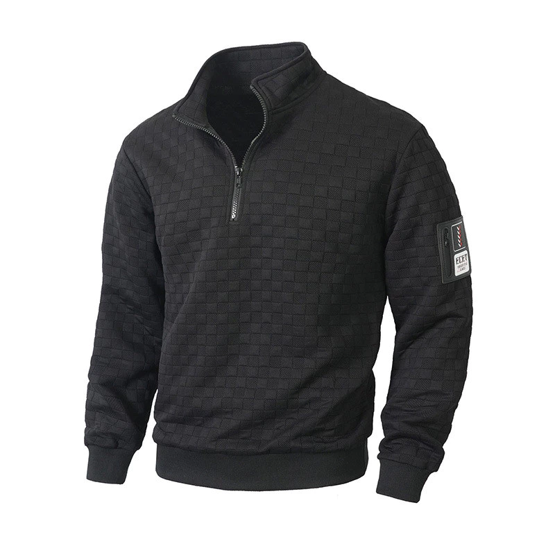 Tactical Fleece Jacket Men Warm Stand Up Collar Pullover Checkered Zipper Sweatshirt Jacket