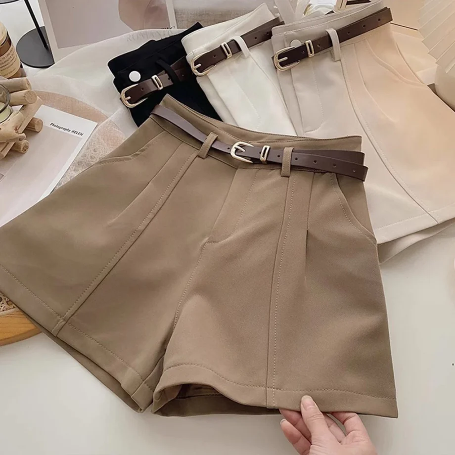 High Waist Shorts No Belt Casual Pants Korean Style Short Pants Comfy Loose Cream