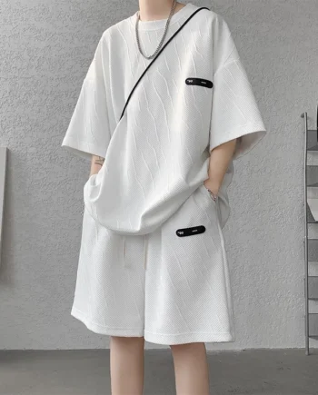 Short Sleeve Tshirt Set Men fashion Korean style casual summer loose two piece sets