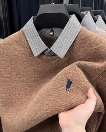 sg-11134201-822ys-mi38r960w35z66.webp Knitted Bottoming Shirt Autumn Winter Mens Sweater Shirt Collar Fake Two Tops Men Winter Fashion Warm Long Sleeve