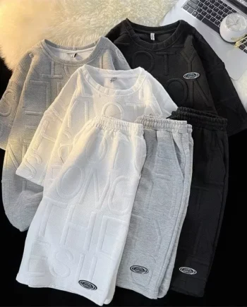 sg-11134201-82602-mjwumjrh7itc84.webp Fashionable Handsome Shirt ShortSleeved Shorts FivePoint Pants TwoSet Casual Suit Trendy Simple Mens Suit