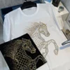 Selection European Version High Count Pima Cotton Embossed HotRhinestones Large Size Fat Catties Can Wear Slimmer Look Top Shirt Ice Silk Male