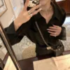 Temperament Womens acetate satin blouse long sleeve polo neck loose style